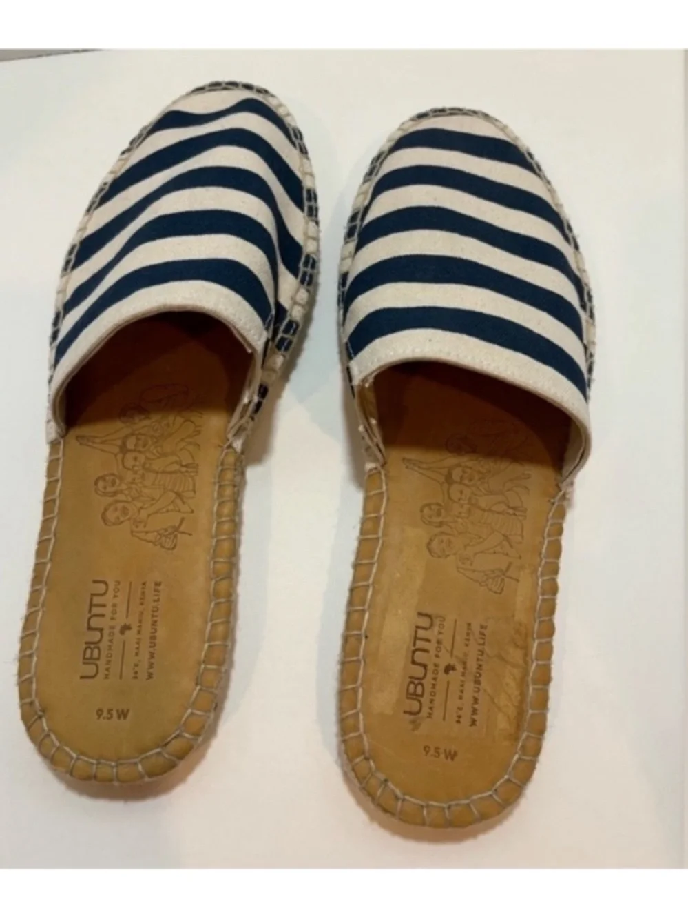Ubuntu Life Canvas Jute Espadrille Flat Slip On Striped Blue White Womens 9.5